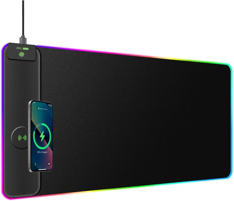 abc.mat Magnetic Wireless Charging RGB Mouse Pad, 31.5'' x 15.8'' Large LED Gaming Desk Mat, 24 Light Effects, Non-Slip Rubber Base, Waterproof Ultra-Smooth Surface - Image 1